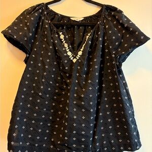 Lucky Brand Black Floral Embroidered Blouse